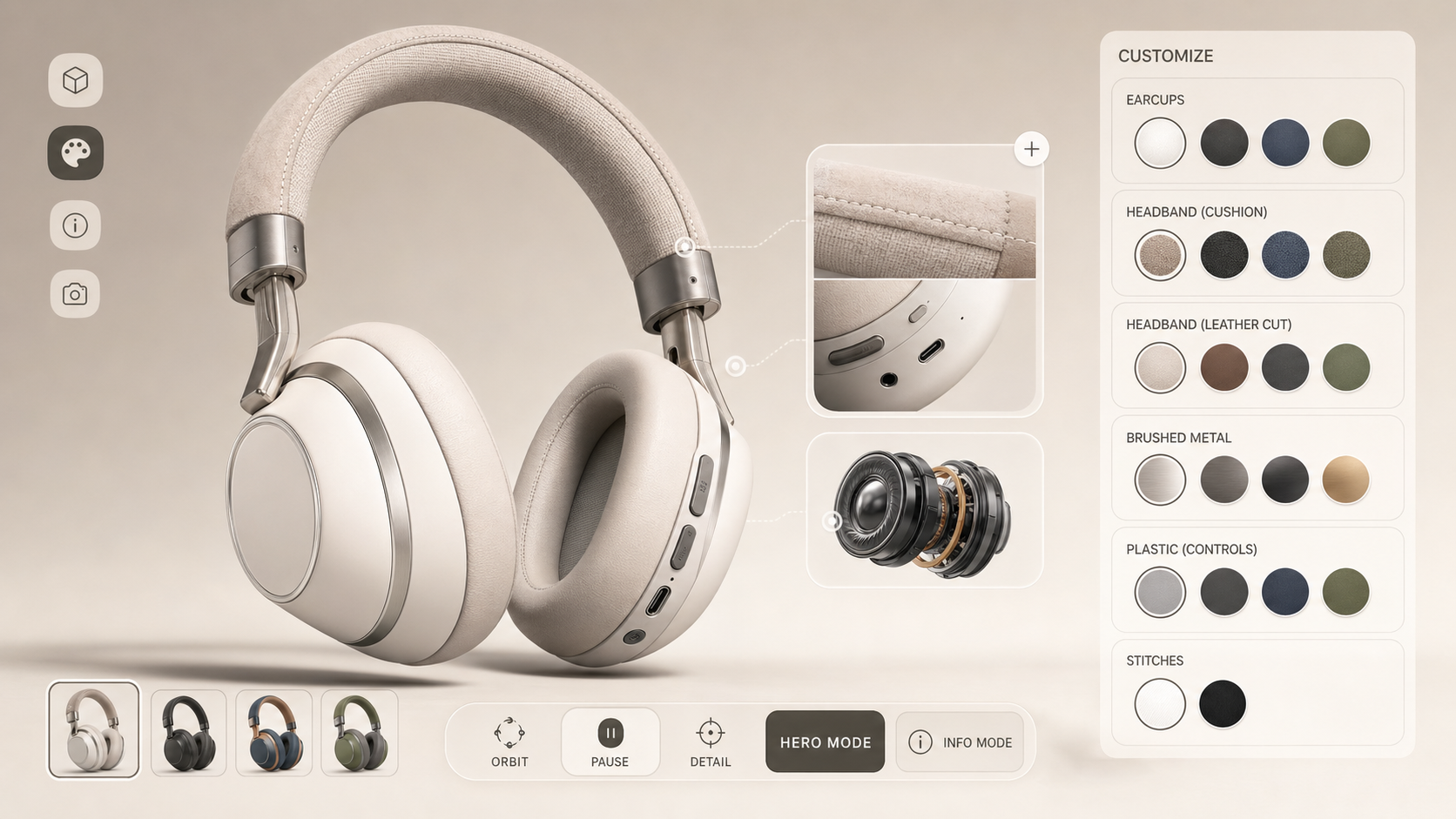 Auralux headphone material configurator interface